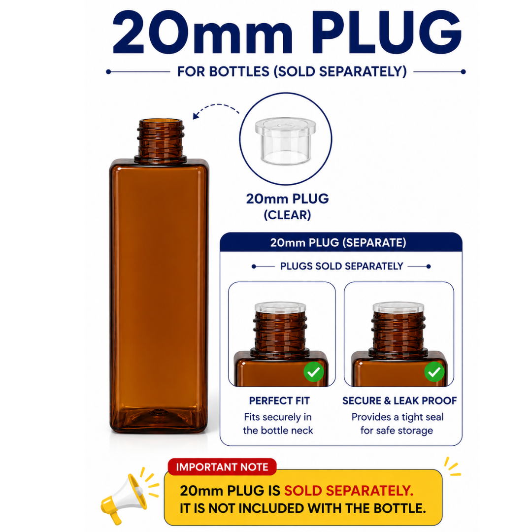 100ml SQUARE PET Bottle AMBER - 20mm Neck