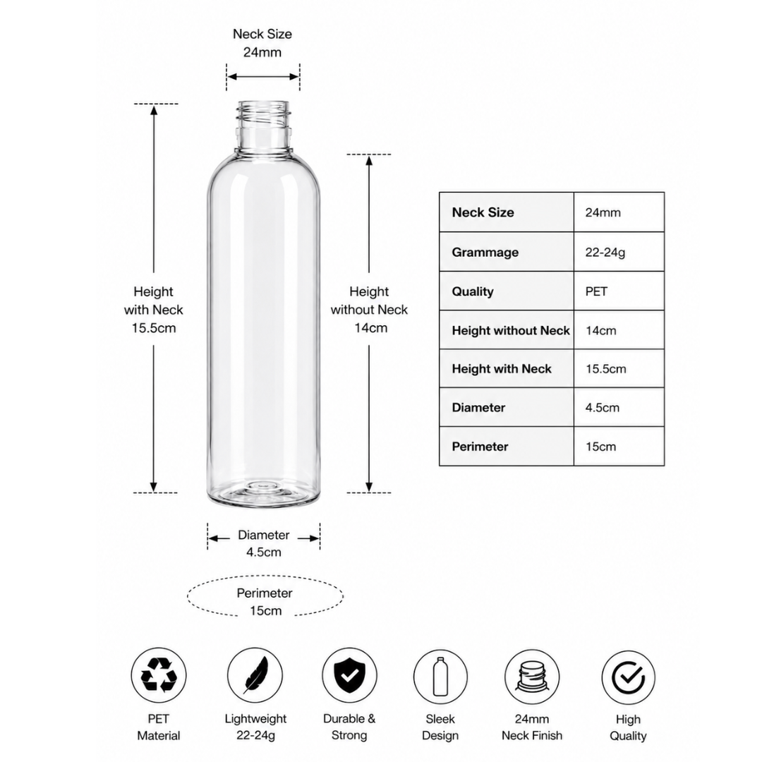 200ml Avon Pet Bottle CLEAR - 24mm Neck