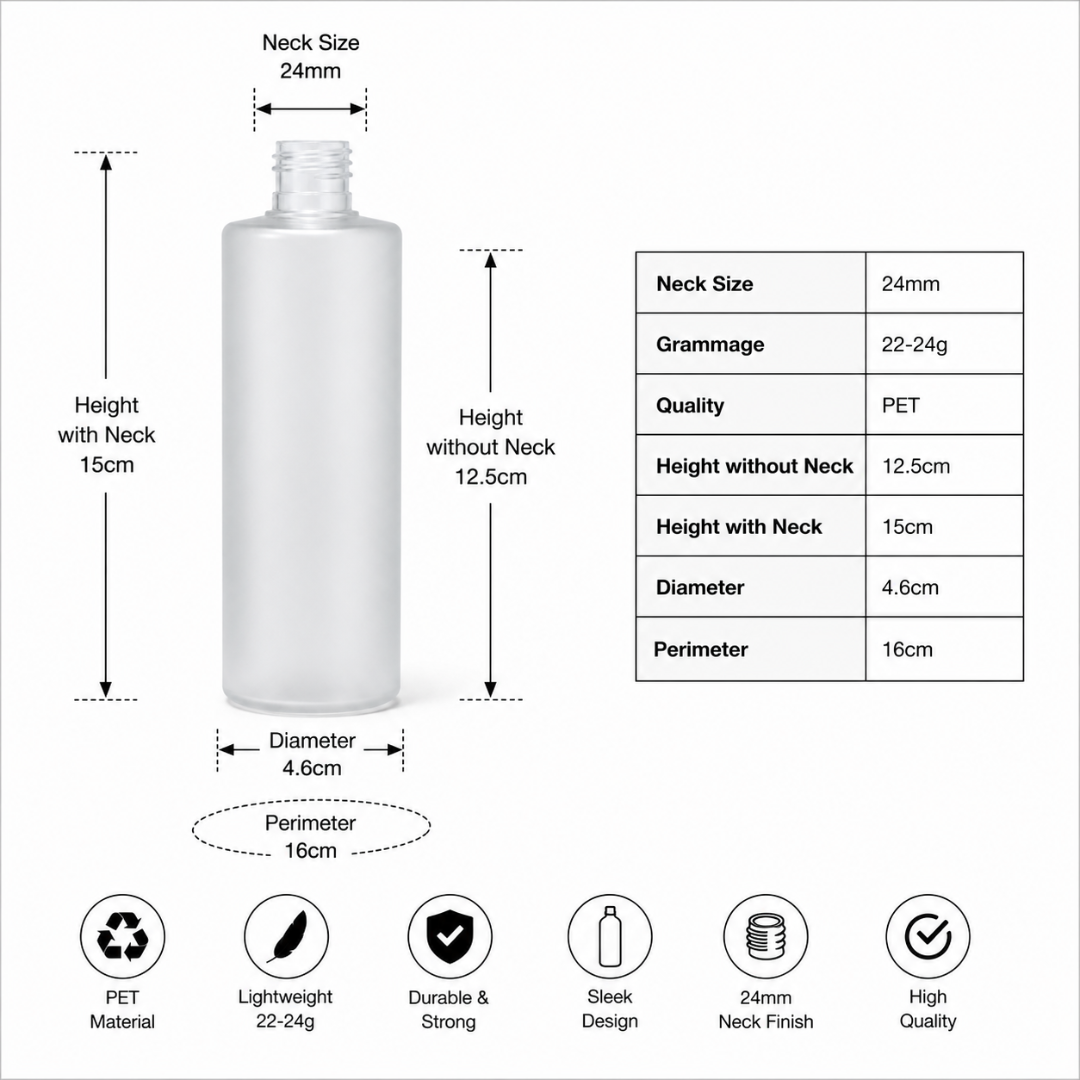200ml JLI Pet Bottle FROSTED- 24MM NECK