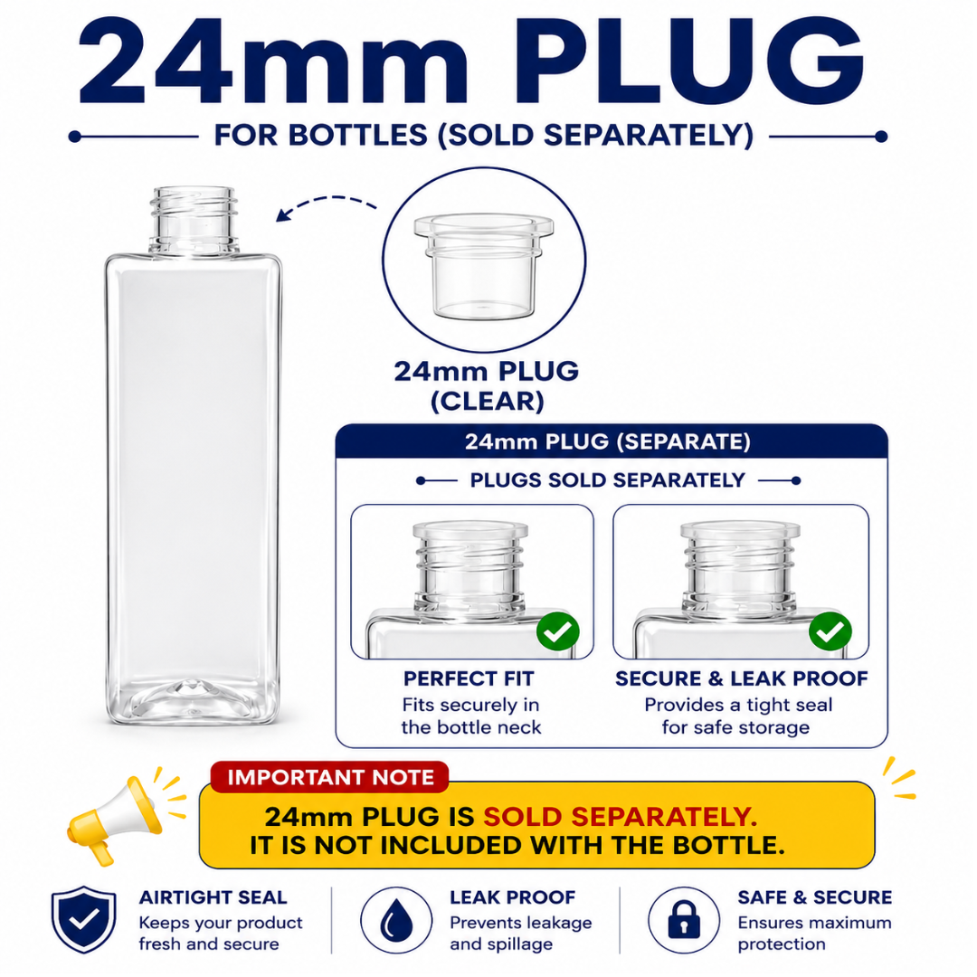 200ml SQUARE PET Bottle CLEAR - 24mm Neck