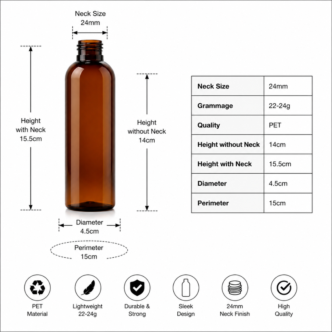 200ML AVON PET BOTTLE AMBER - 24MM NECK