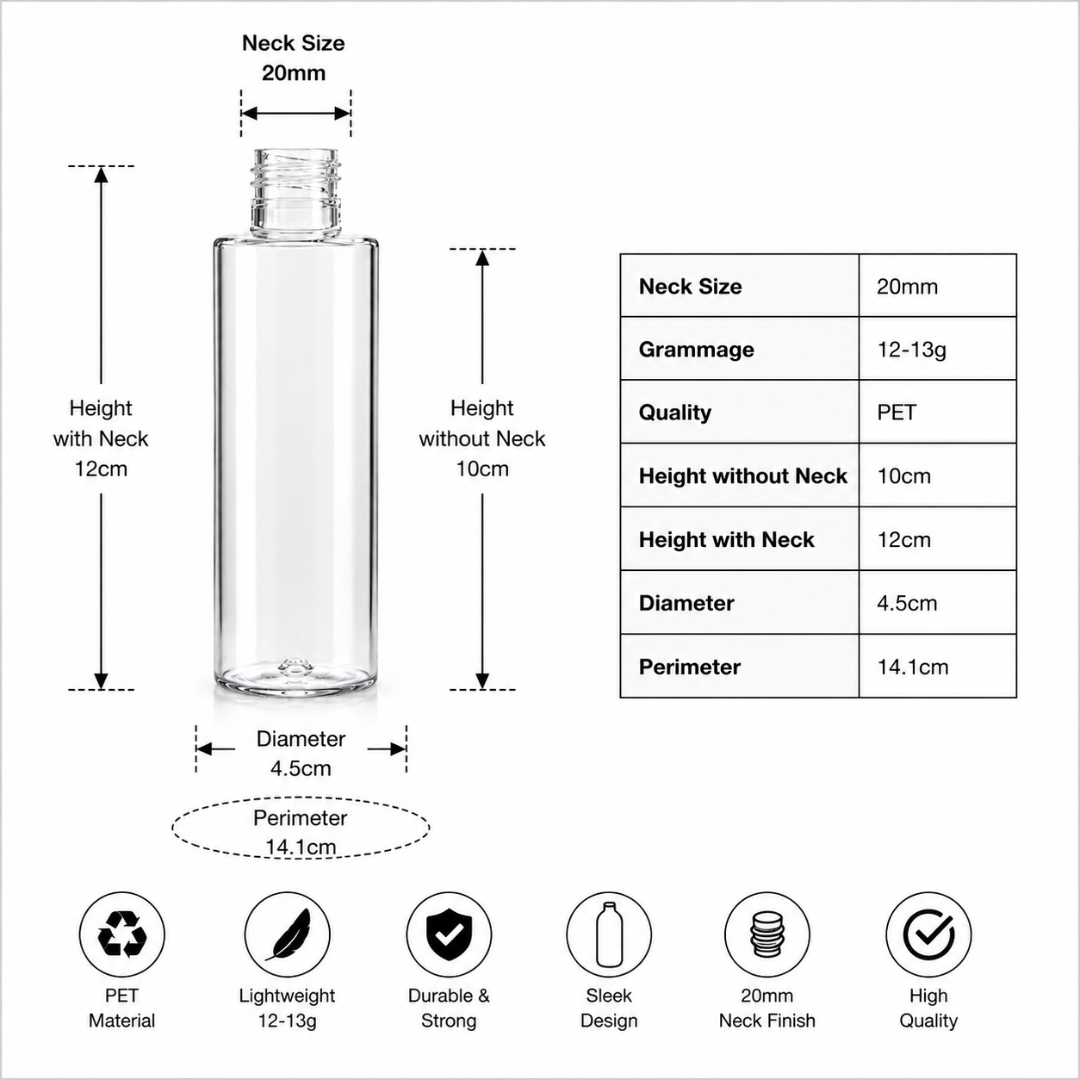 50ml JLI Pet Bottle CLEAR - 20mm NECK