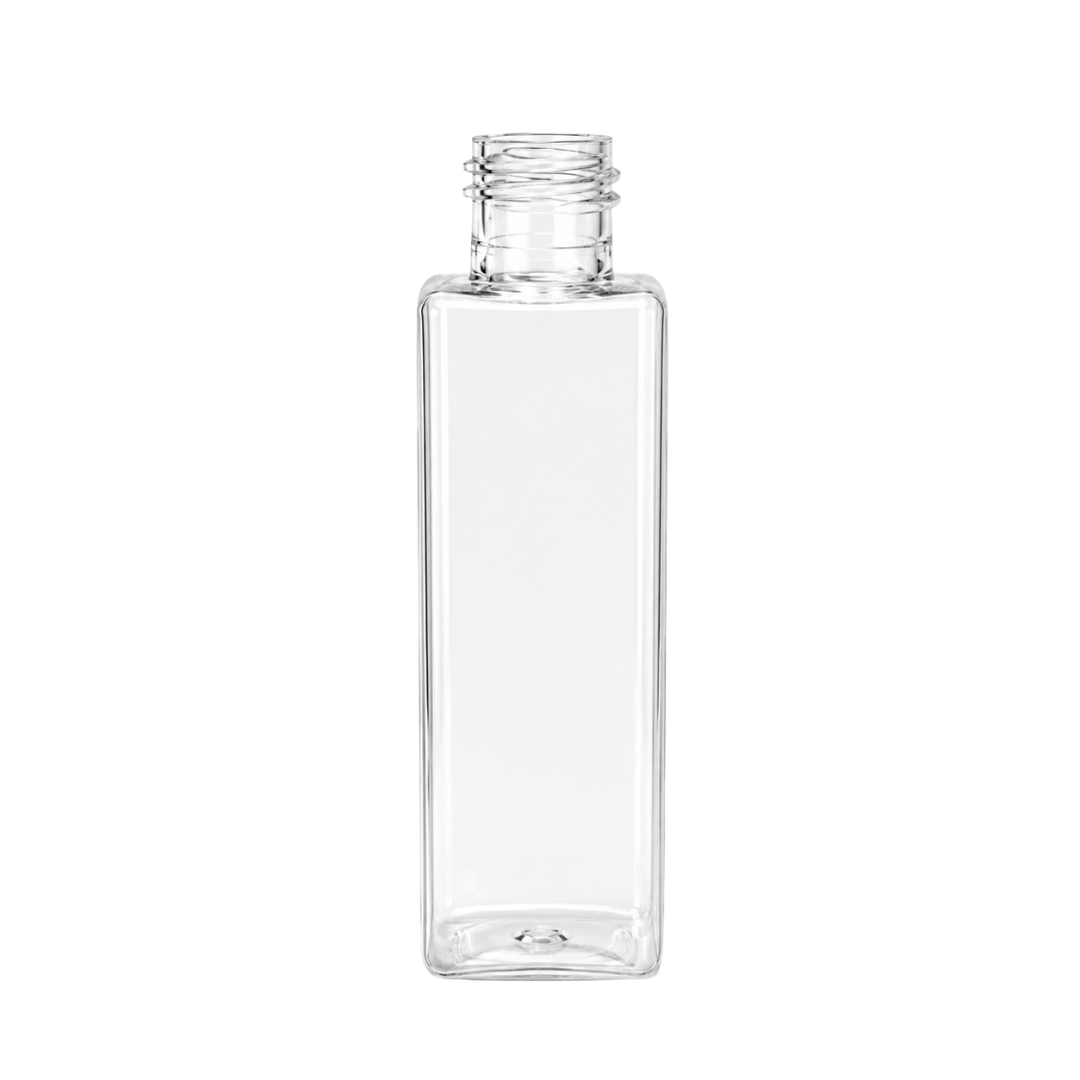 100ml SQUARE PET Bottle CLEAR - 20mm Neck