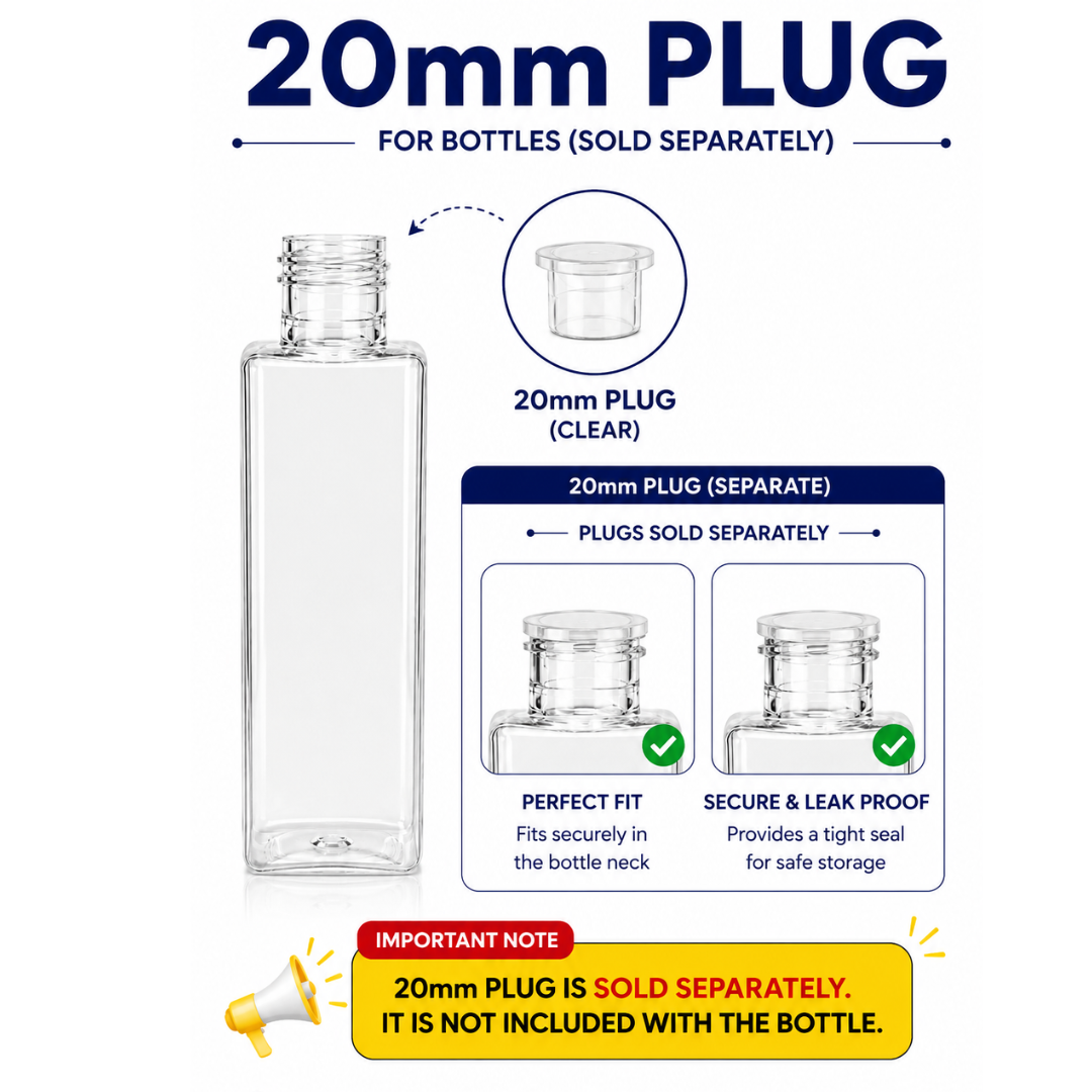 100ml SQUARE PET Bottle CLEAR - 20mm Neck