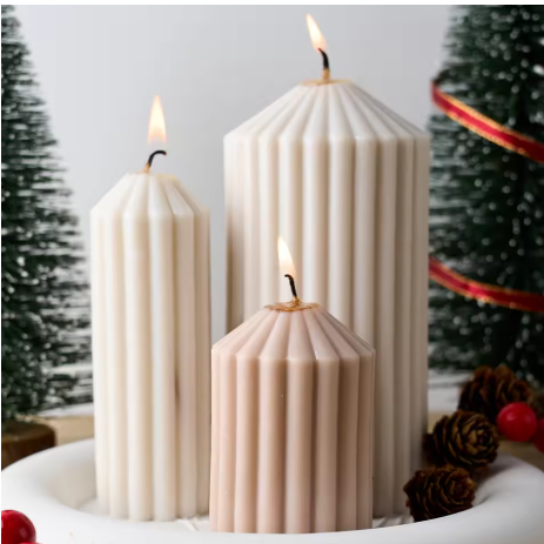 Silicon Mold Candle Striped Pillar Small Wide