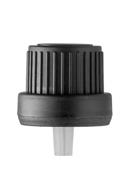 18 mm Plastic Black Seal Cap with Inner Clear Dropper Serum - THICK