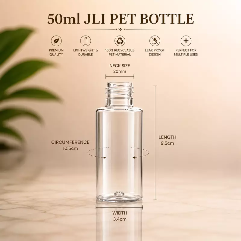 50ml JLI Pet Bottle CLEAR - 20mm NECK