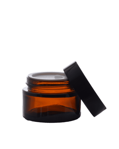50ml Amber NEW Glass Jar + BLACK Cap + White Seal
