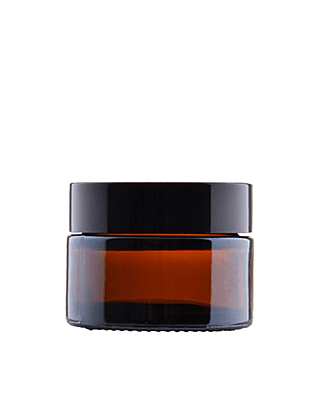 50ml Amber NEW Glass Jar + BLACK Cap + White Seal