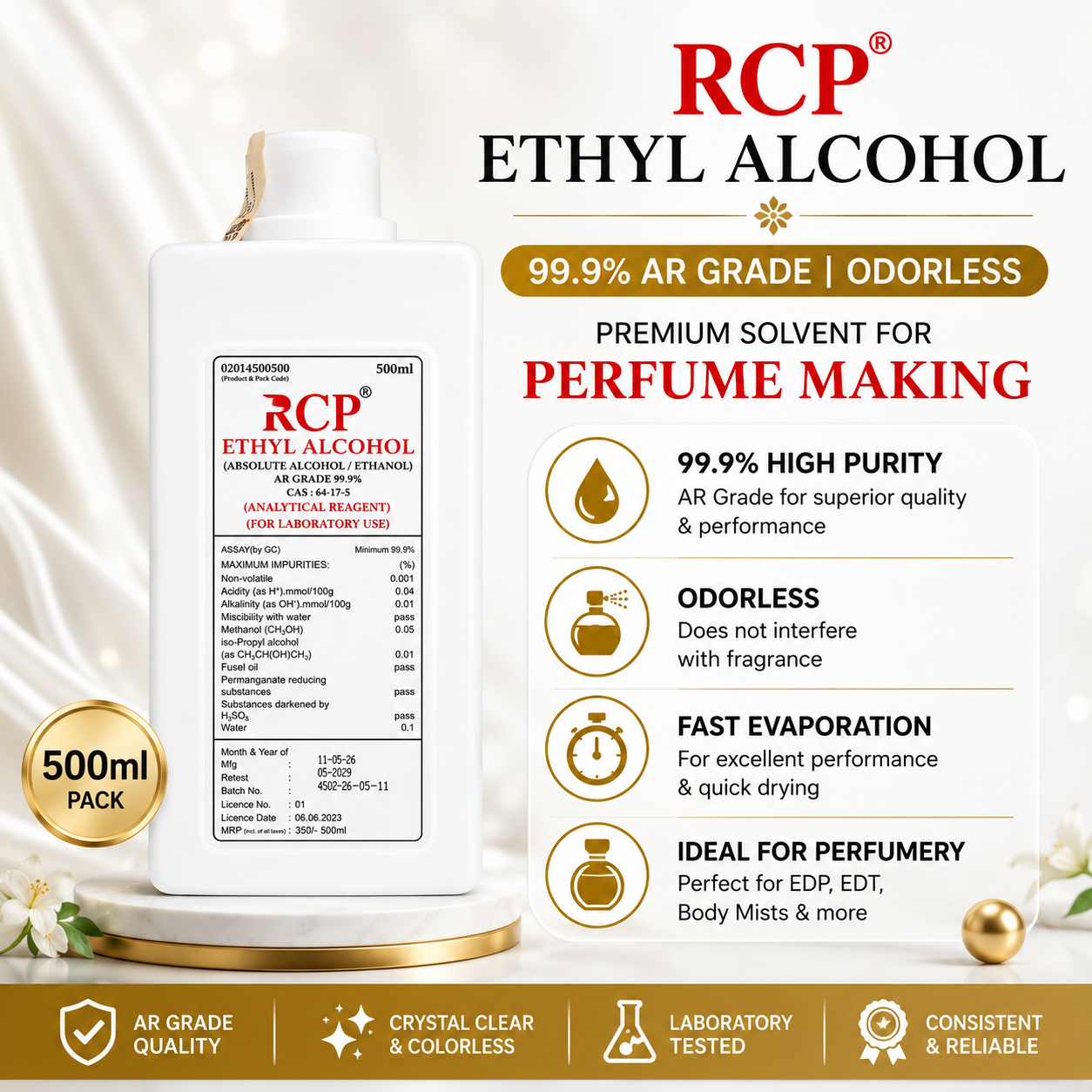E.T.O.H 500ml Ethanol - Perfumer Grade (Odorless)