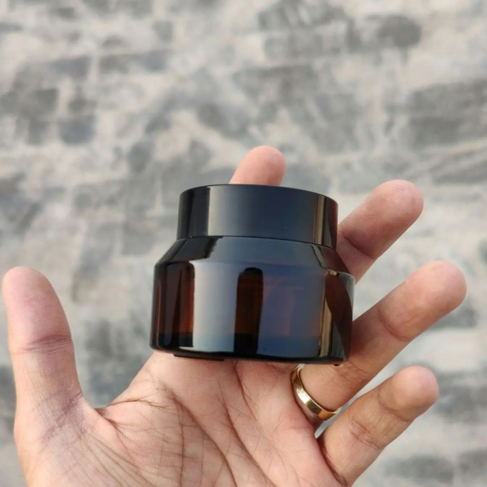 Slant AMBER Glass Jar 50ml BLACK CAP