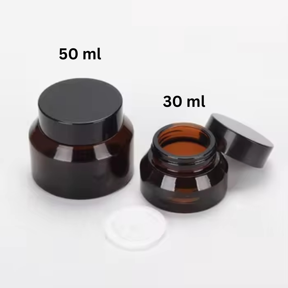 Slant AMBER Glass Jar 50ml BLACK CAP