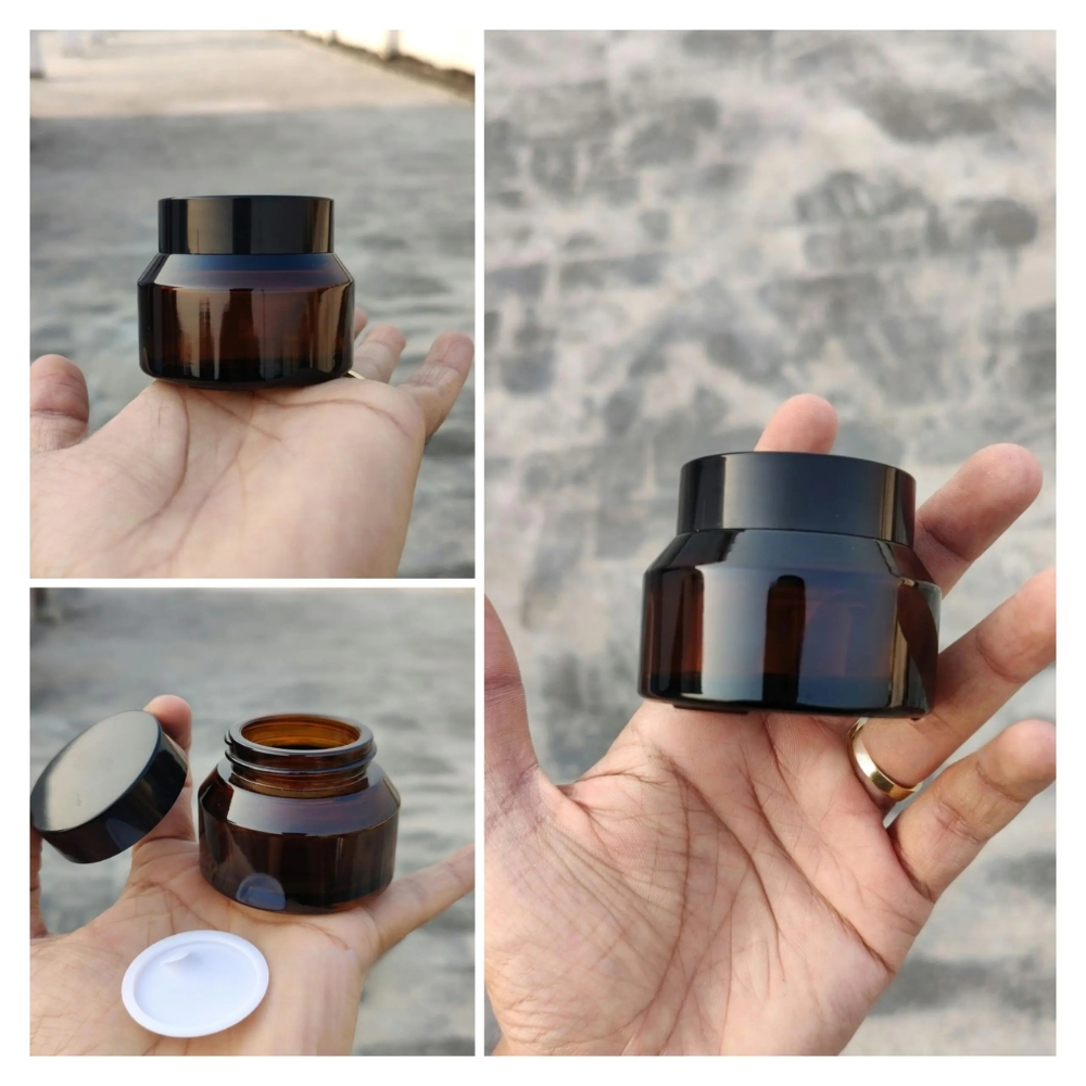 Slant AMBER Glass Jar 50ml BLACK CAP