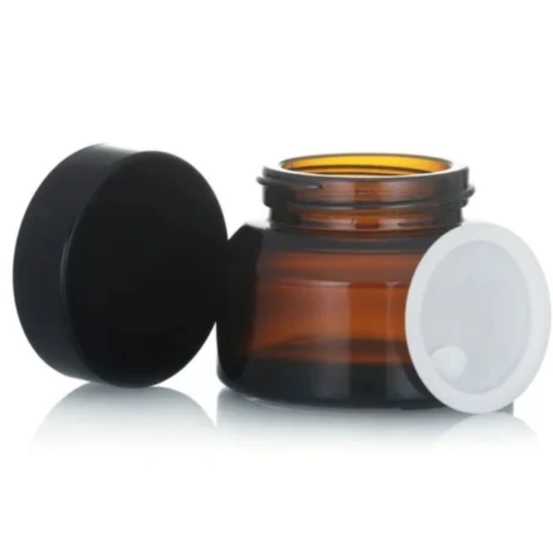 Slant AMBER Glass Jar 50ml BLACK CAP
