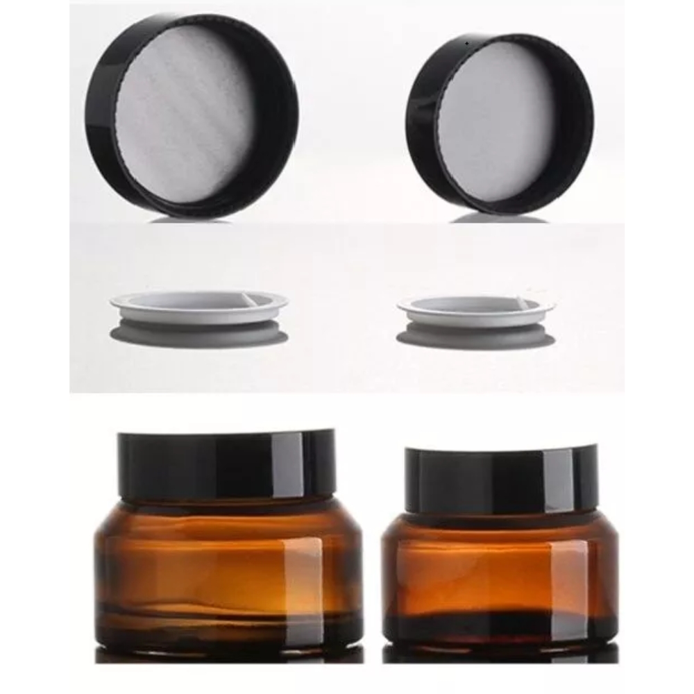 Slant AMBER Glass Jar 50ml BLACK CAP