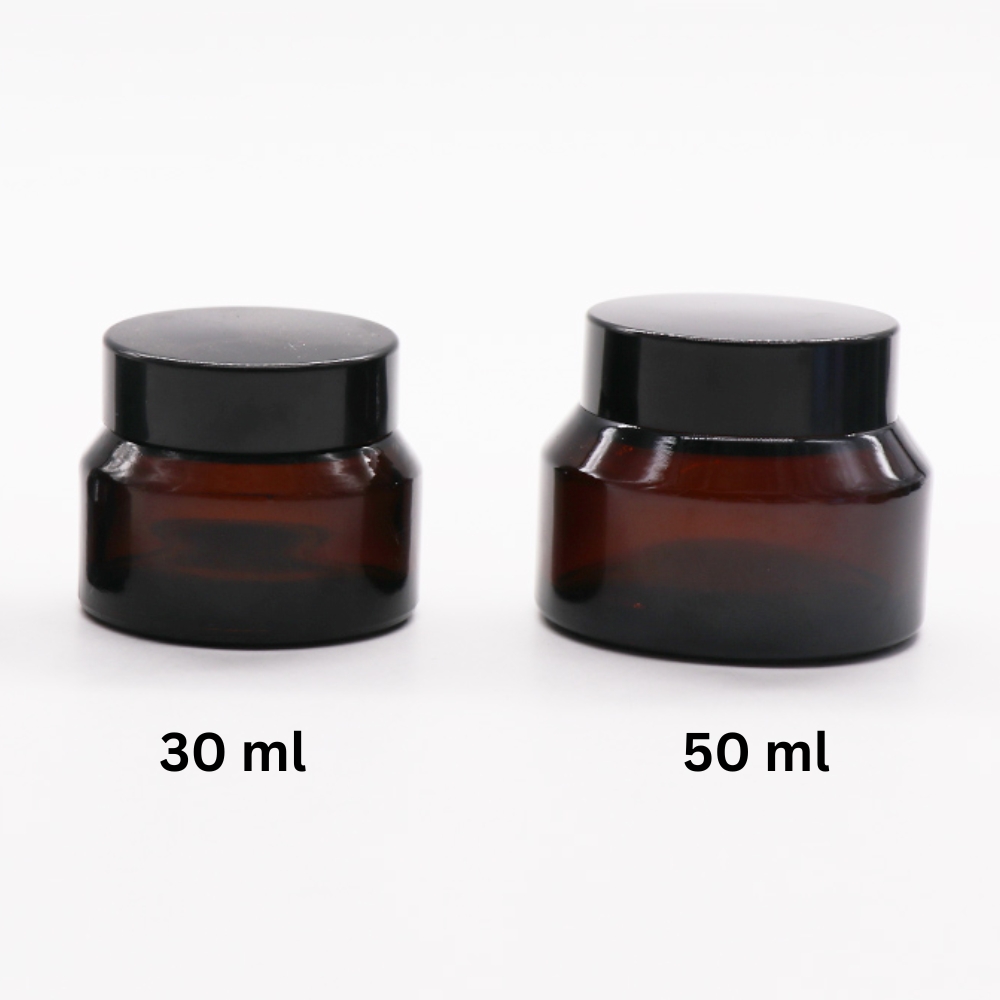Slant AMBER Glass Jar 50ml BLACK CAP