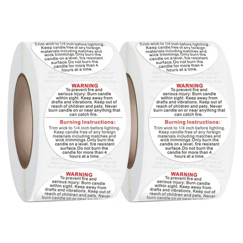 Candle Accessory - Warning Sticker 1 inch (1 Roll of 500 Stickers)