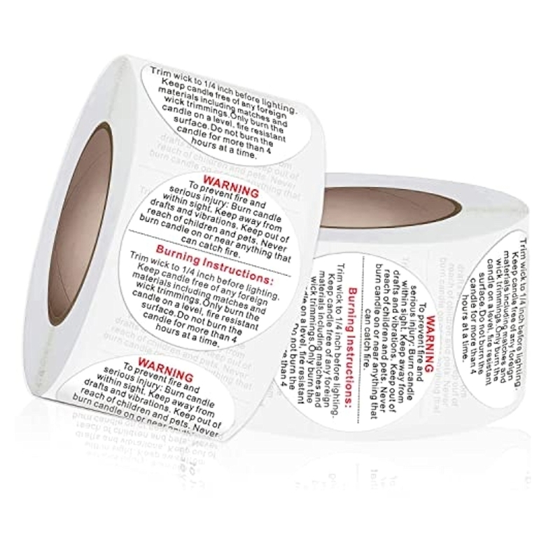 Candle Accessory - Warning Sticker 1 inch (1 Roll of 500 Stickers)