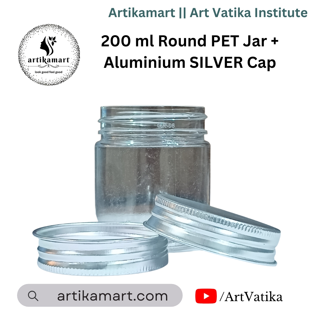 200ml Round PET Jar + 63mm Aluminium SILVER Cap 200ml Round PET Jar + 63mm Aluminium SILVER Cap