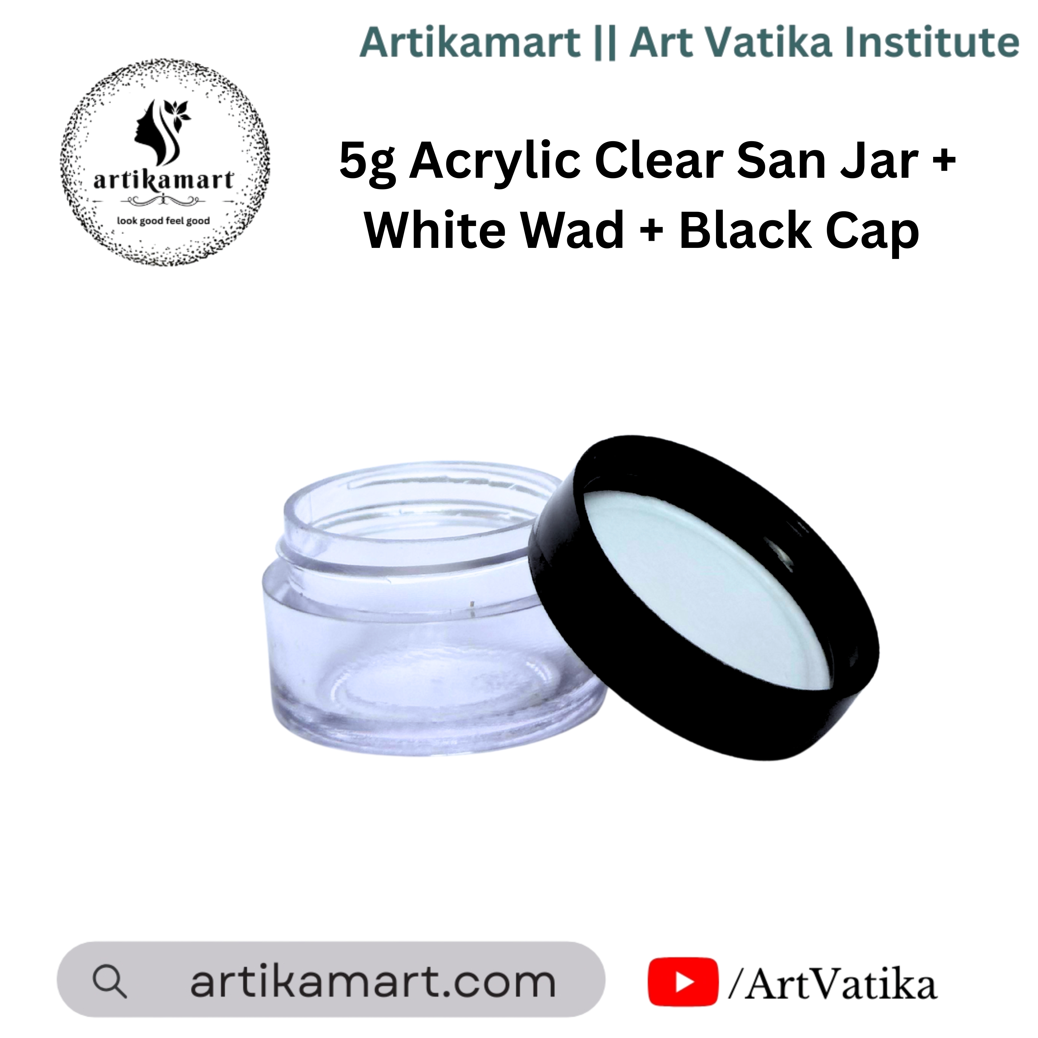 Acrylic San Jar + White Wad + BLACK Cap - 5g