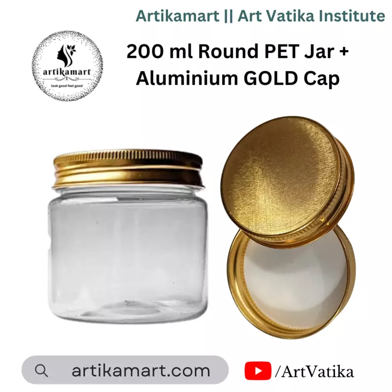200ml Round PET Jar + 63mm Aluminium Gold Cap