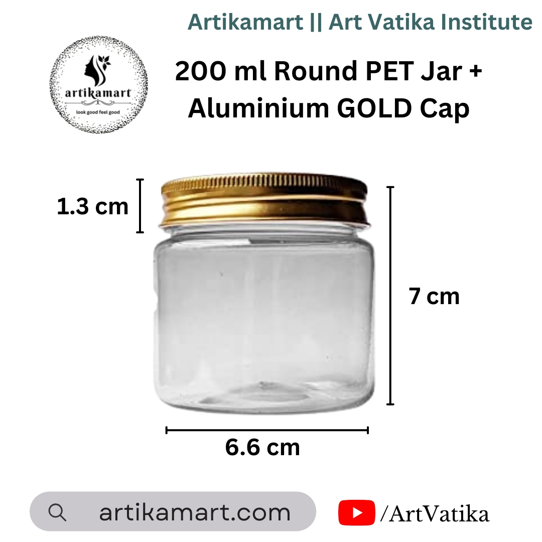 200ml Round PET Jar + 63mm Aluminium Gold Cap